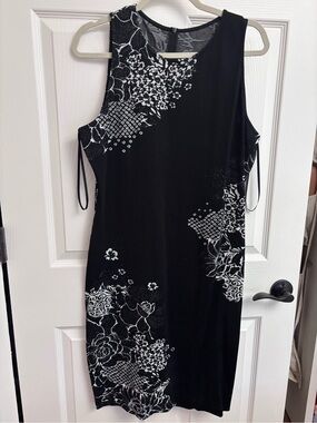 St. John Black and White Floral Midi Dress